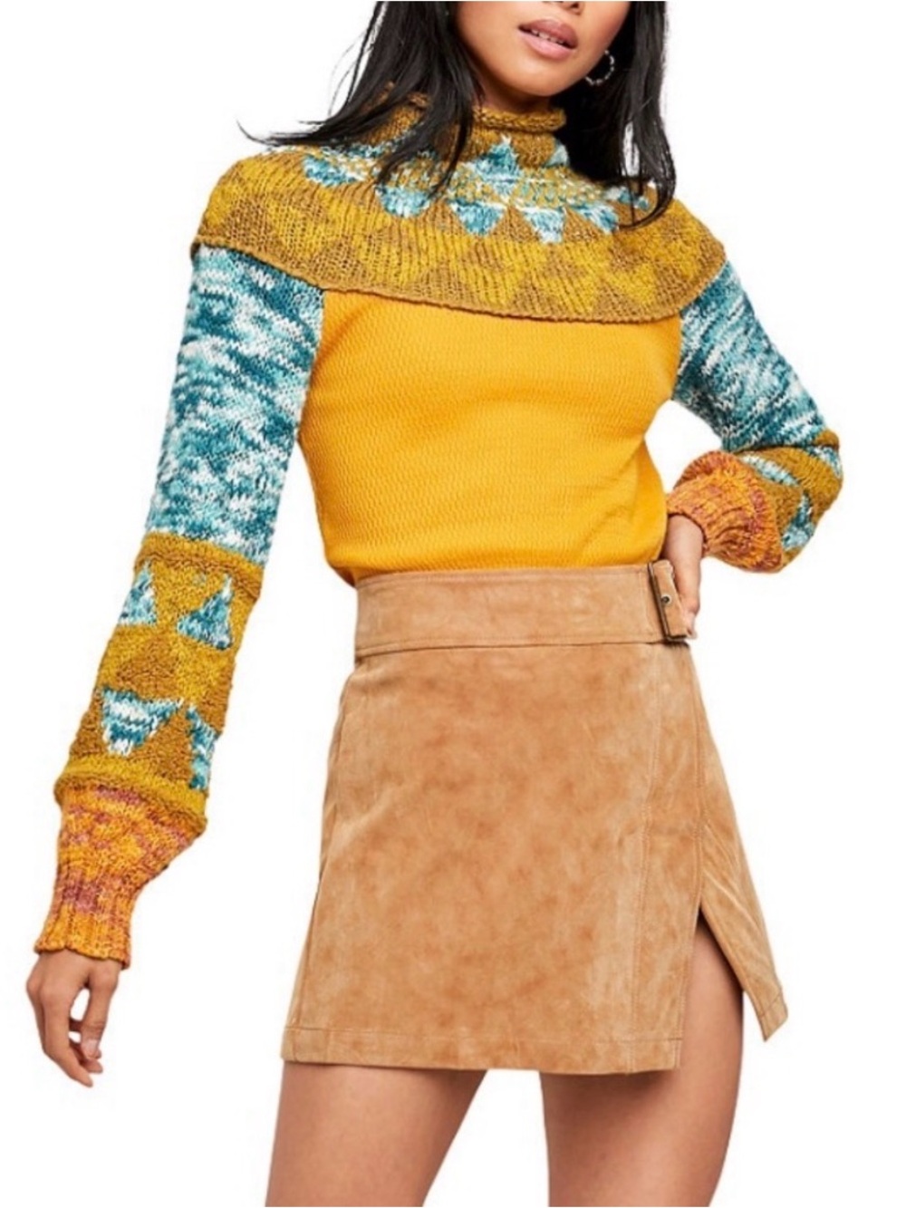 Free People Ari Faux Leather Camel Tan Wrap Mini Skirt